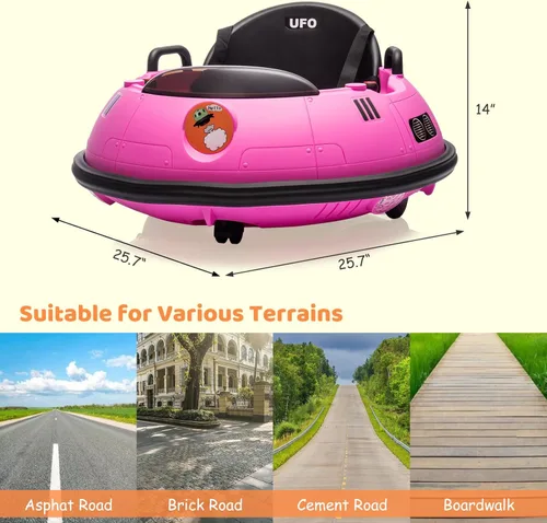 Miniatura 5 de Coche de parachoques eléctrico de 12 V para niños pequeños, con control remoto, giro de 360 grados, luces LED, joysticks duales, cinturón de Rosa