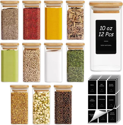 Miniatura 11 de ComSaf Tarros de especias con etiquetas de 4 onzas, paquete de 6 recipientes pequeños para especias, tarros de condimentos de vidrio con tapas