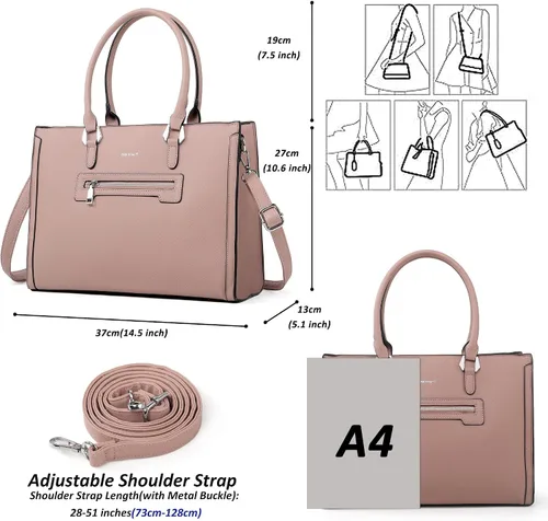 Miniatura 6 de TANTOMI Structured Satchel Purses for Women, Medium Vegan Leather Top Handle Handbag with Pockets, Classy Work Bag for Ladies