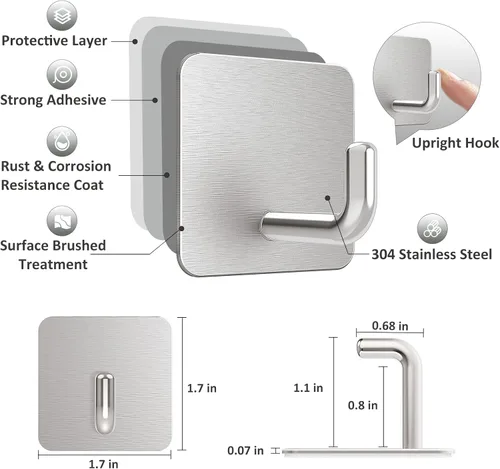 Miniatura 3 de VIS'V Ganchos adhesivos, ganchos de pared de ducha de metal, impermeables, 2 tiras adhesivas adicionales, plateado, 4