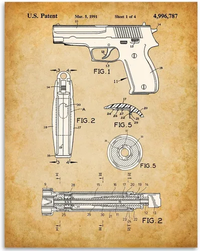Sig Sauer 226 Pistol Patent Print - 11x14 Unframed Patent Print Gun Pictures for Wall - Man Cave Gun Poster Decor - Gift Under $20 for Gun Owners