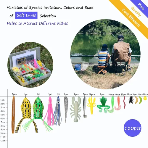 Miniatura 5 de EXAURAFELIS Juego de señuelos de pesca, kit de señuelos para lubina, trucha, salmón, agua dulce, equipo de aparejos de pescado, incluye cuchara