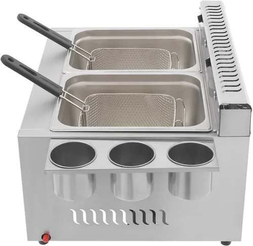 Miniatura 4 de Freidora comercial para encimera, 2 x 6.3 cuartos de galón, gran capacidad, doble tanque de gas, freidora de gas comercial de acero inoxidable con 2