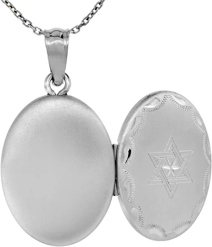 Miniatura 6 de Collar con medallón ovalado de estrella de David de plata de ley, 0.6in
