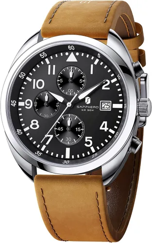Miniatura 12 de SAPPHERO Reloj de lujo para hombre, resistente al agua, 164.0 ft, correa de silicona, analógico, de cuarzo, con fecha, reloj de pulsera clásico