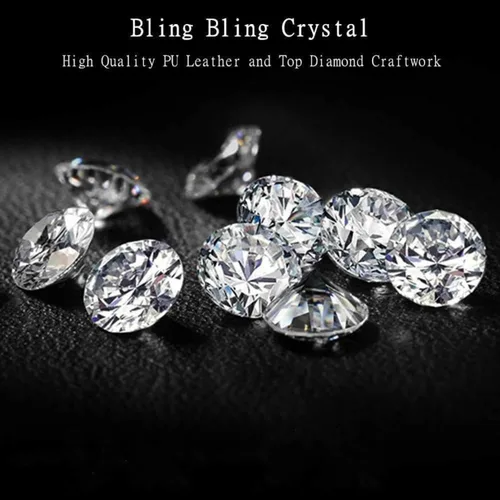 Miniatura 3 de LABBYWAY Funda para volante de piel con diamantes de imitación brillantes, ajuste universal de 15 pulgadas, funda para volante de automóvil