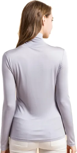 Miniatura 3 de CLC - Camiseta de seda de morera para mujer, manga larga, cuello alto, tejido de punto
