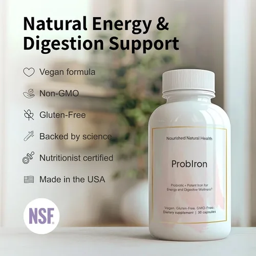 Miniatura 3 de Nourished Natural Health ProbIron - Suplemento probiótico + hierro para mujer potenciado con vitamina C y cobre, fórmula vegana para energía