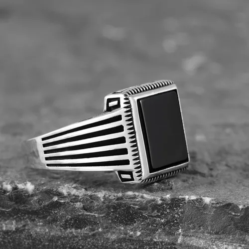 Miniatura 3 de Sterling Silver Rings for Men - Style Mens Sterling Silver Ring with Onyx Stone, Anillos Para Hombre