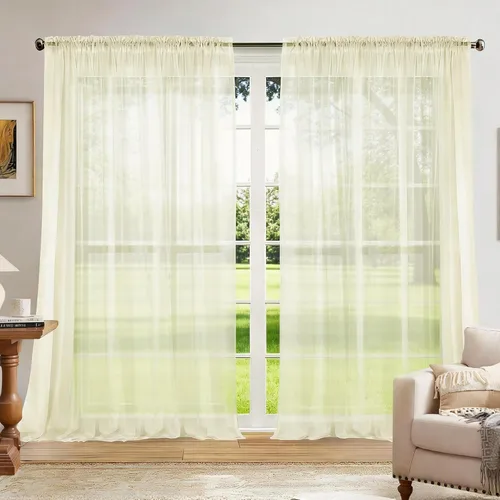 Miniatura 22 de Dreaming Casa Cortinas traslúcidas lisas con bolsillo para barra, 2 paneles de 52 pulgadas de ancho x 96 pulgadas de largo, color blanco