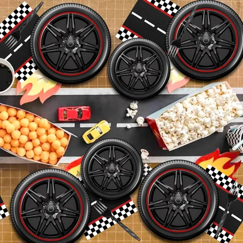 Miniatura 3 de 96 piezas de platos y servilletas de coches de carreras, suministros de fiesta, coches de carreras, decoraciones de fiesta de cumpleaños, regalos