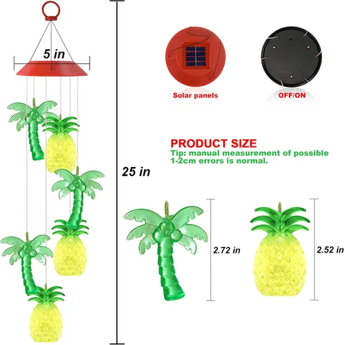 Miniatura 3 de Solawindchime Campanillas de viento de piña, árbol de coco, regalos para mujeres, campanillas de viento solares que cambian de color, luces solares