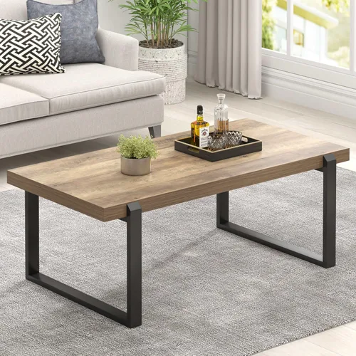 Miniatura 14 de FOLUBAN - Mesa de café rústica, mesa central industrial moderna de madera y metal para sala de estar, 47 pulgadas de roble