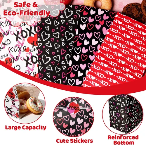 Miniatura 5 de Bolsas de San Valentín de Haobell - 24 piezas de bolsas de regalo de San Valentín con pegatinas para fiestas en el aula, niños, compañeros