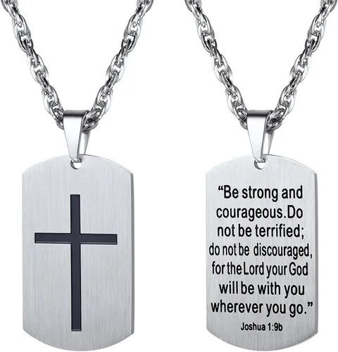 Prosteel - Colgante de cruz de acero inoxidable para hombre y mujer, colgante de placa de perro, etiqueta militar con palabras, collar inspirador