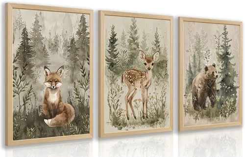 Miniatura 10 de kilamino Arte de pared de bosque neutral con animales salvajes, lindo póster de oso y zorro para guardería, impresiones de póster de aventura