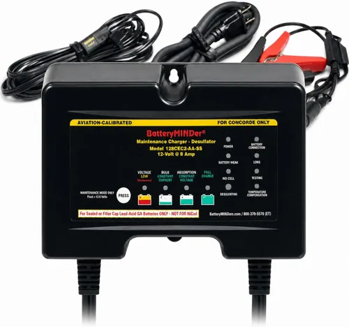 BatteryMINDer 128CEC2-AA-S5: Cargador de batería de aviación Concorde de 12 voltios-8 amperios, mantenedor de batería y desulfatador de batería