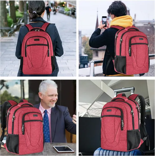 Miniatura 6 de Mochila para portátil unisex BIKROD en color rosa, adecuada para estudiantes universitarios, compartimento para portátil de 17 pulgadas