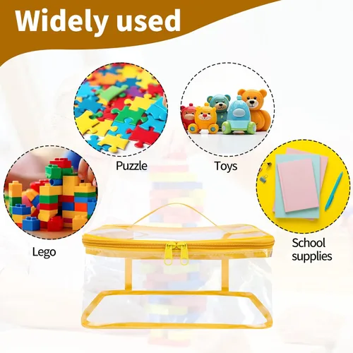 Miniatura 4 de Paquete de 3 bolsas transparentes de almacenamiento de juguetes, 9.4 x 6.7 x 4.3 pulgadas, bolsas organizadoras de juguetes de PVC transparente