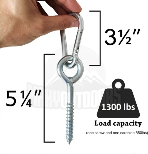 Miniatura 5 de Kit colgante de hamaca prémium con capacidad de carga de 1300 libras Ganchos y mosquetones de hamaca resistentes, ultra duraderos para soporte