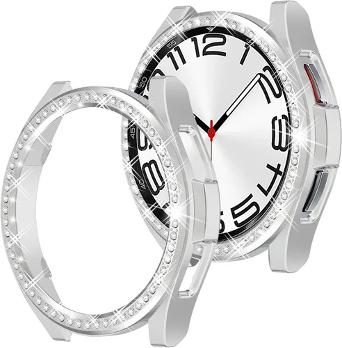 Funda de reloj 2 en 1 para Samsung Galaxy Watch 6 Classic de 1.850 in (SM-R960), cubierta protectora de policarbonato con anillo bisel de diamantes