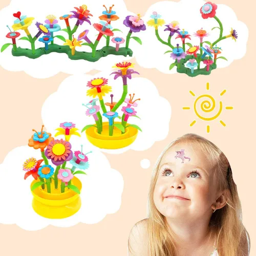 Miniatura 3 de VERTOY Juego de juguetes de construcción de jardín de flores para niñas de 3, 4, 5, 6 años, juegos de actividades educativas STEM y regalo de Verde
