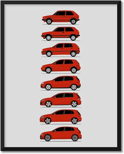 Miniatura 18 de Custom Car Posters Póster hecho a mano compatible con Volkswagen Golf GTI Generations e impresión de VW GTI (modelos de coche: MK1 a MK8)