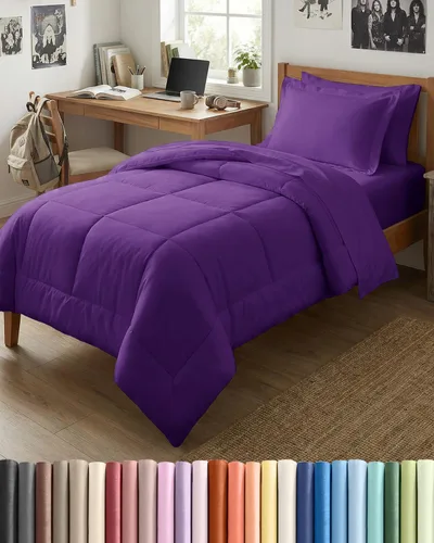 Miniatura 33 de Juego de edredón individual – Juego de ropa de cama en una bolsa de 5 piezas tamaño Queen – Edredón alternativo al plumón, sábana encimera, sábana