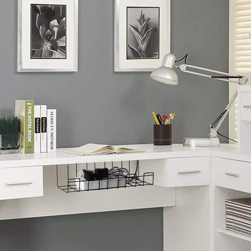 Miniatura 6 de Bandeja organizadora de cables debajo del escritorio, 2 paquetes