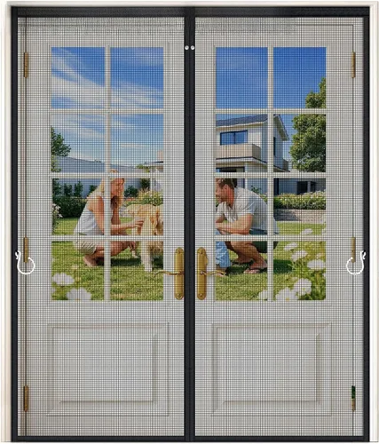 Miniatura 17 de HOFUDON Puertas de pantalla de garaje con imanes de tira completa mejoradas para garaje de 2 autos de 16 pies x 7 pies, malla magnética de fibra