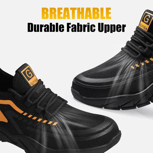 Miniatura 7 de GLANOUDUN Zapatos con punta de acero para hombre, zapatos de trabajo para hombres, zapatos de seguridad ligeros y cómodos, puntera de acero, zapatos