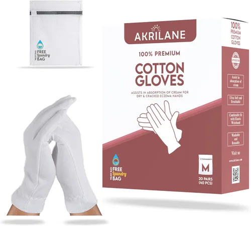 Miniatura 35 de XS Extra Small 10 pares de guantes de algodón 100% premium para manos secas Guantes hidratantes nocturnos para eczema, psoriasis y tratamiento