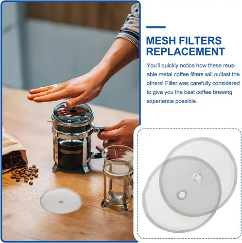 Miniatura 7 de Hemobllo 2 filtros de malla de acero inoxidable pantallas de filtro de café para fácil preparación reemplazo para teteras accesorios
