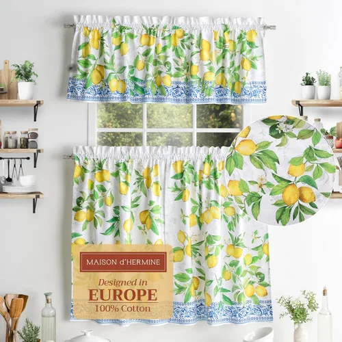 Miniatura 68 de Maison d' Hermine Juego de cortinas de cocina para ventanas, juego de cortinas de cocina 100% algodón, cenefas para el hogar [2 niveles