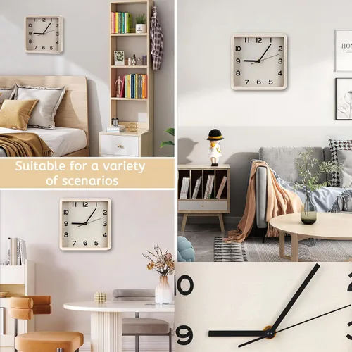 Miniatura 5 de Maxspace Reloj de pared de madera, reloj de pared cuadrado silencioso de 8 pulgadas sin tictac, funciona con pilas, reloj moderno y simple