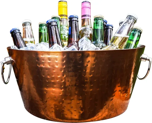BREKX Cubo de hielo aislado de cobre rosa de doble pared para fiestas, cubo de vino anclado/cubo de hielo grande con asas, enfriador de bebidas para