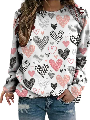 Sudadera de manga larga con estampado de leopardo y corazón para mujer, para el día de San Valentín, sin botones, para niñas, regalos para