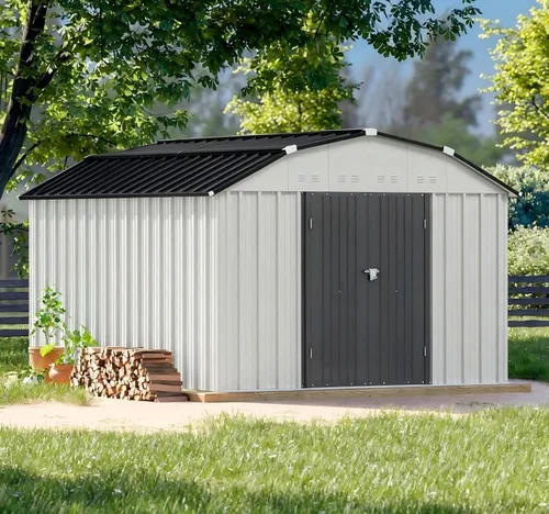 Miniatura 19 de Patiowell - Cobertizo de almacenamiento al aire libre de 3 x 3 pies, pequeño cobertizo de almacenamiento de herramientas de jardín con techo Gris