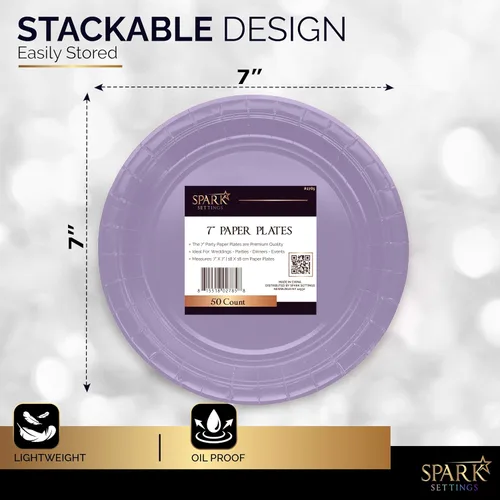 Miniatura 3 de Amcrate Platos de papel desechables lavanda, platos de postre de papel de 7 pulgadas, plato desechable fuerte y resistente para fiestas, cenas