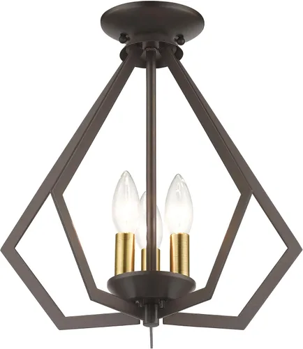 Miniatura 9 de Livex Lighting 40923-01 Lámpara de araña de tres luces de transición/montaje de techo de Prism Collection Acabado, latón antiguo