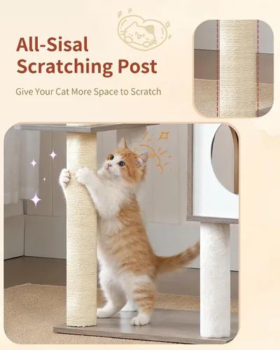 Miniatura 6 de Heybly Árbol para gatos, torre de madera de 70.5 pulgadas para gatos grandes de interior con estructura extra estable, muebles modernos para gatos