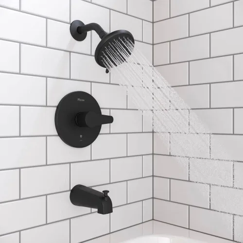 Miniatura 7 de Pfister Pfirst - Kit moderno de molduras para bañera y ducha, 1 mango, acabado negro mate, sin válvula de cabezal de ducha, no incluida, instalación