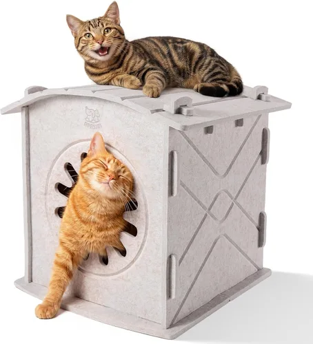 Casas para Gatos de Interior: Casa Cueva de Fieltro para Gatos, Resistente a Arañazos, Cálida con Aislamiento y Cubierta, Tienda Refugio para Regalo