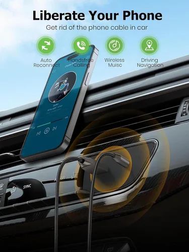 Miniatura 3 de Adaptador Aux Bluetooth 5.4 para Coche, Llamadas Manos Libres, Transmisión de Música Inalámbrica para Sistema de Audio de Altavoces Estéreo de Coche