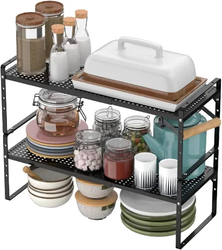Miniatura 4 de Organizadores de estantes de gabinete de cocina expandibles, estantes de almacenamiento apilables de metal para despensa, estante de especias