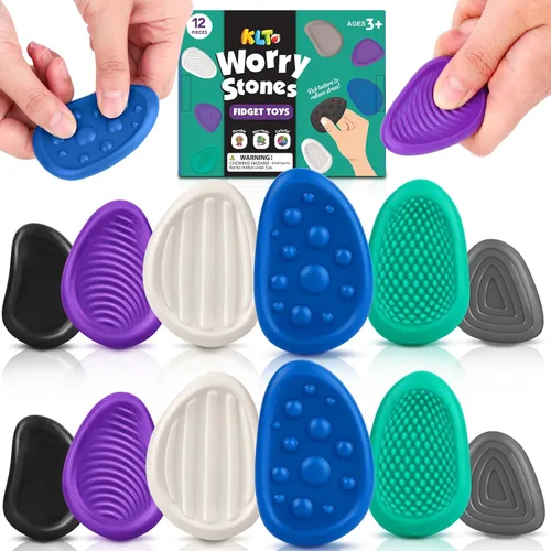 Miniatura 8 de Juguetes Fidget para Adultos de Piedra Sensorial: Paquete de 6 Piedras de Preocupación Texturizadas para Niños Autistas para Calmarse - Juguetes