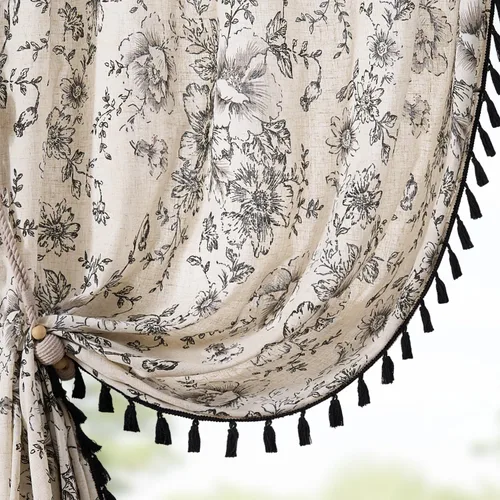 Miniatura 74 de Jinchan Cortinas de Mezcla de Lino con Estampado Floral para Sala de Estar, 84 Pulgadas de Largo, Cortinas con Bolsillo para Varilla y Tab Trasera