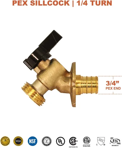 Miniatura 4 de Midline Valve 69564Q-5 - Babero de manguera Sillcock de cuarto de vuelta; entrada Pex de 3/4 pulgadas x salida MHT, latón fundido (paquete de 5)