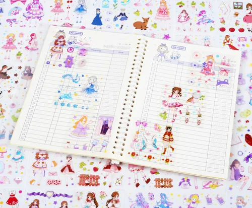Miniatura 6 de Juego de 100 hojas de calcomanías Kawaii para álbumes de recortes para diario, calcomanías transparentes para diario, diarios basura, ideal