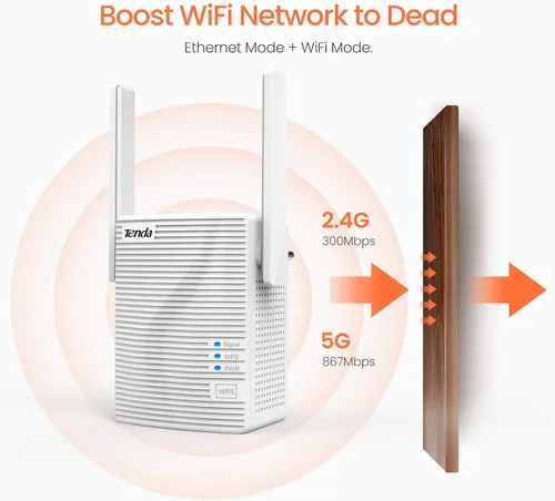 Miniatura 3 de Tenda Extensor WiFi, extensor de alcance WiFi AC1200 fuerte con puerto Ethernet, amplificador de señal WiFi cubre hasta 1300 pies cuadrados y 20